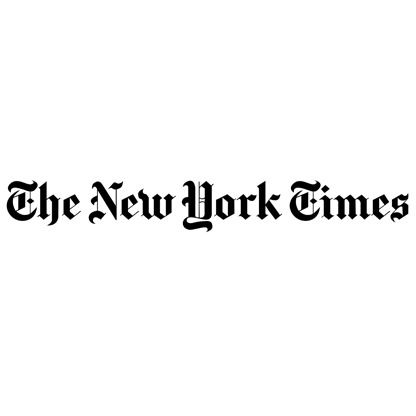 "The New York Times" logo which reads "The New York Times" in black calligraphy on a white background