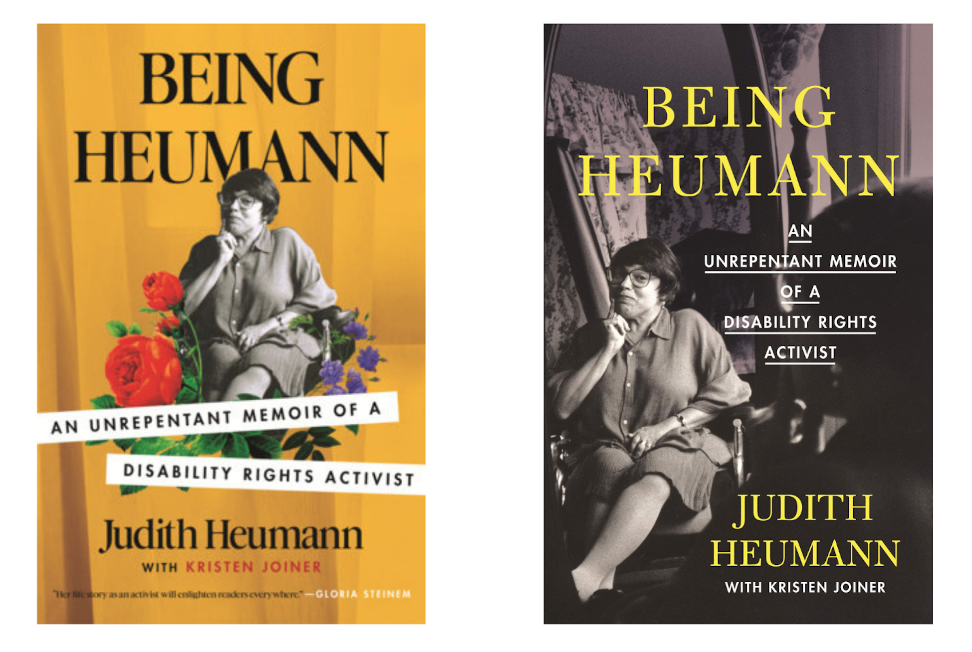 The paperback and hardcover versions of Being Heumann