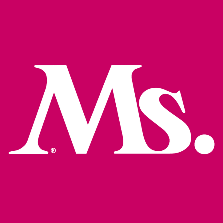 Ms. Magazine logo with white text and hot pink background
