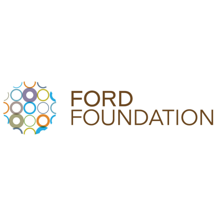 Logo for Ford Foundation in brown text with a circle geometric design