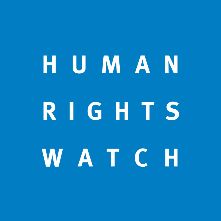 Human Rights Watch logo with white text and blue background