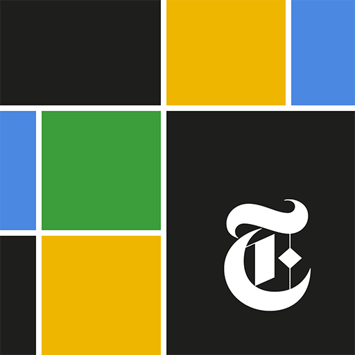 Logo for the NYT crossword puzzle with green, blue, yellow, and black squares and the NYT logo.