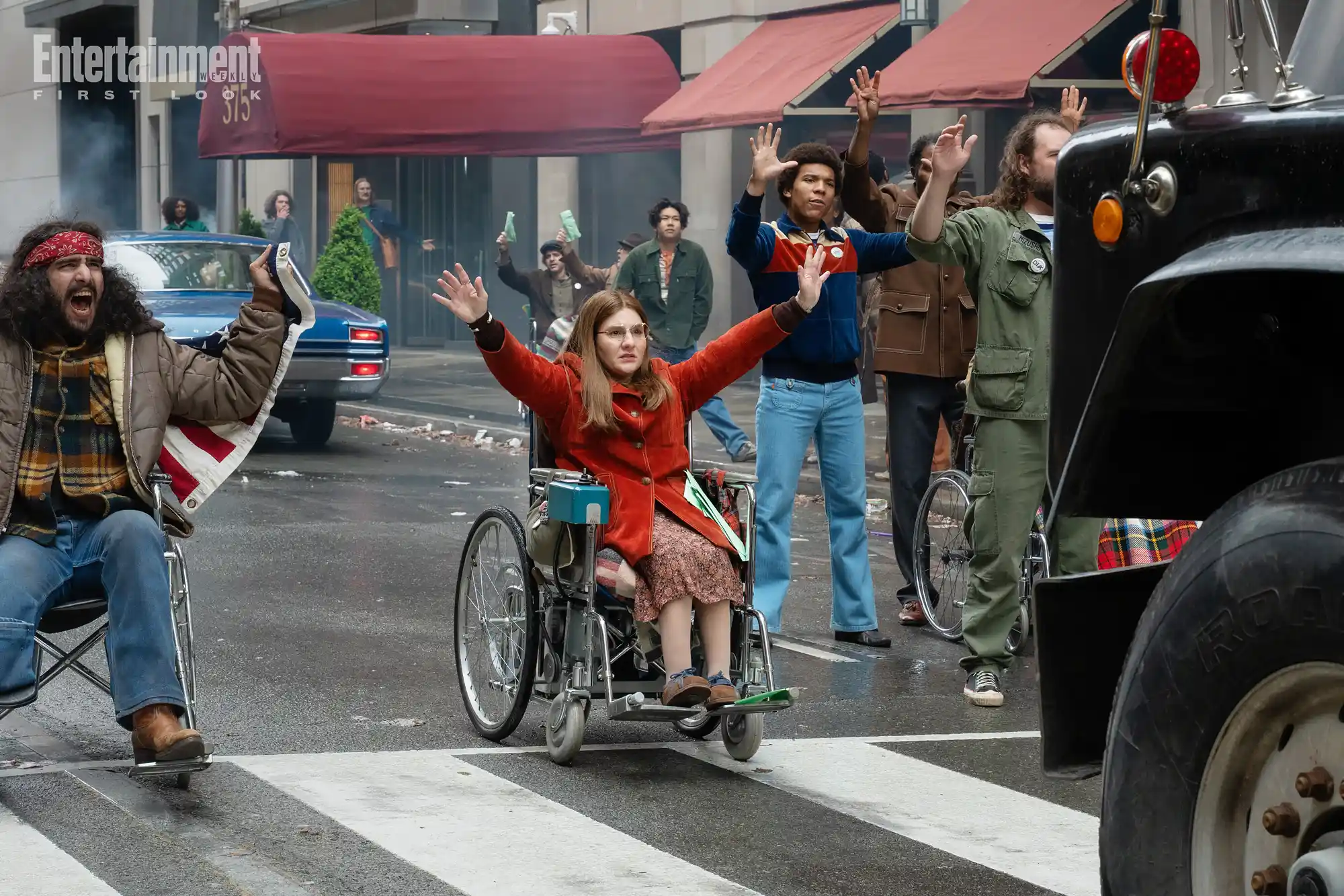 Ruth Madeley as Judy in Being Heumann protesting in the street